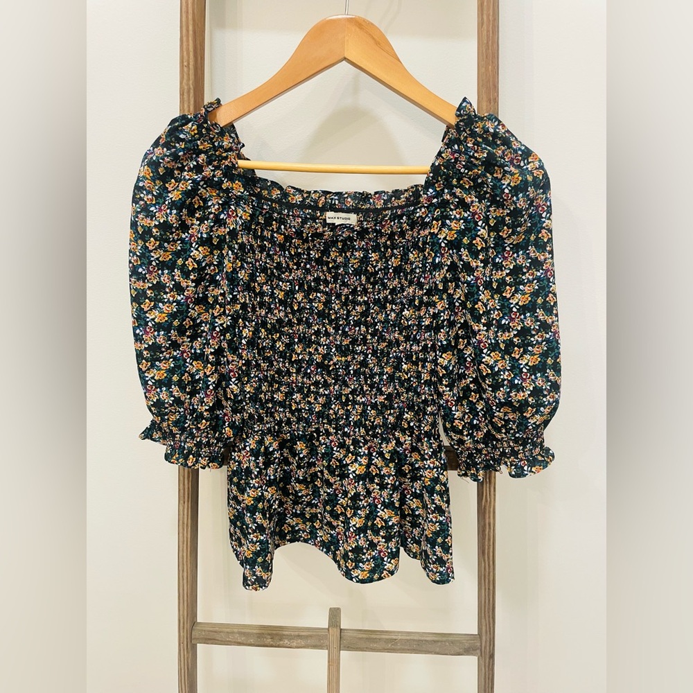Navy Blue Floral Print Top
